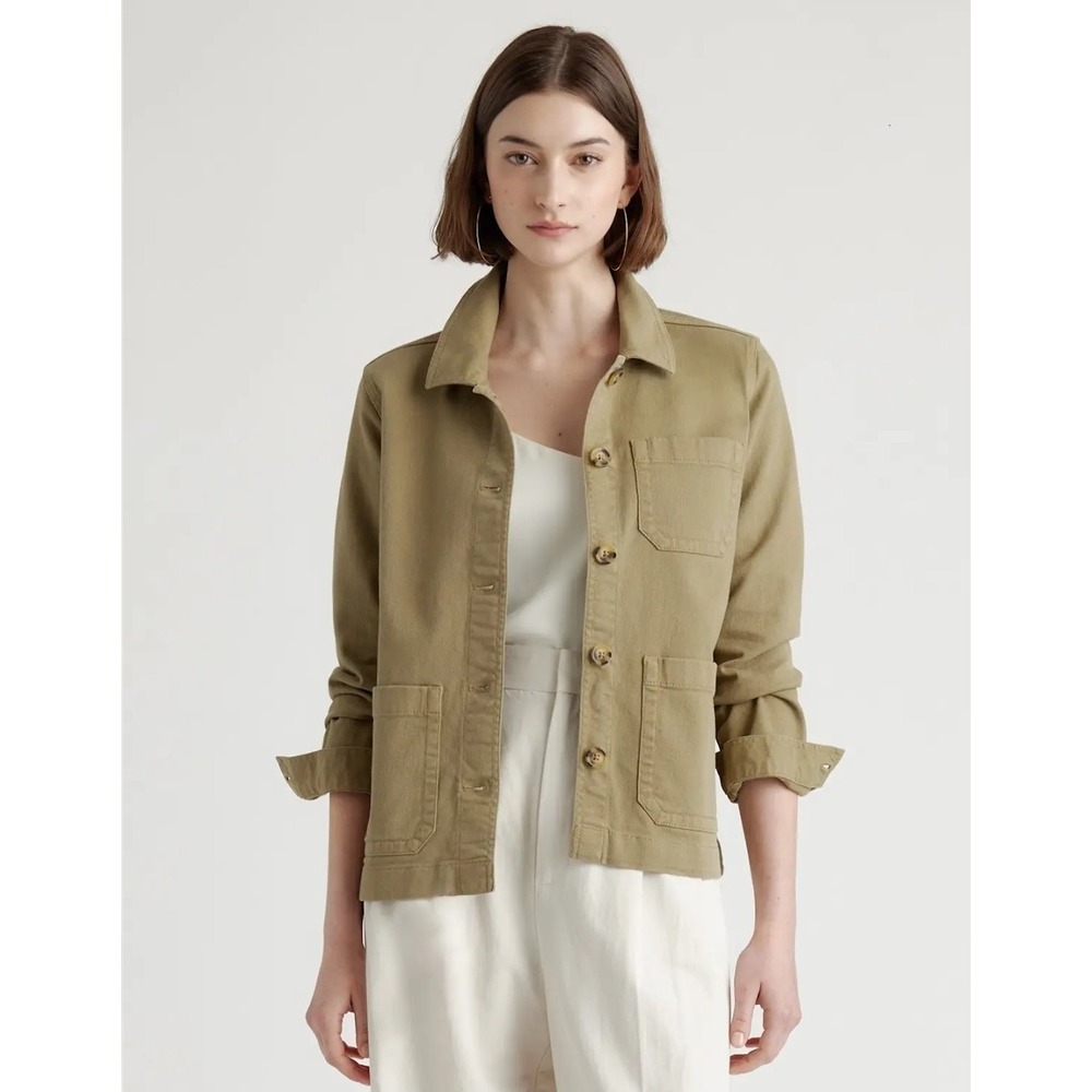 Quince Olive Green Organic Comfort Stretch Chore Jacket XL Relax Button Pockets
